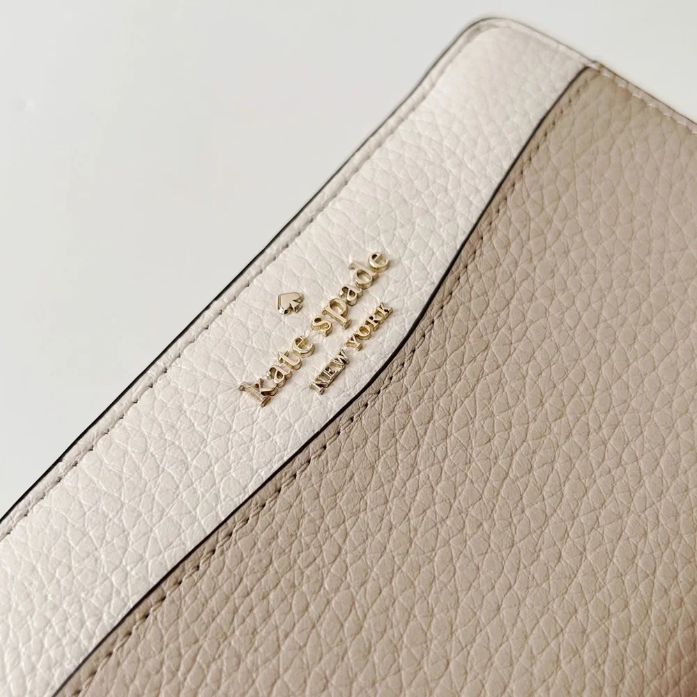 kate spade Two-Tone Pebbled Leather Wallet in Cream and Beige